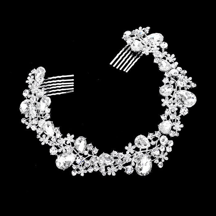 Floral Pave Glass Crystal Hair Comb
