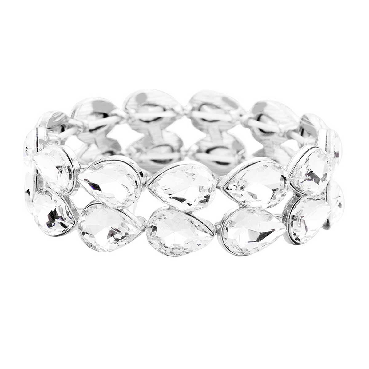 Women's Glass Crystal Teardrop Stretch Evening Bracelet