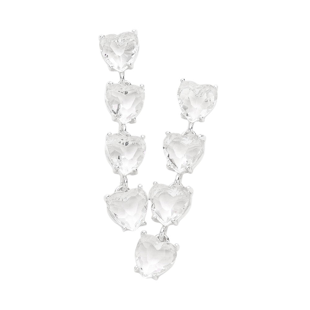 Heart Stone Link Dangle Evening Earrings