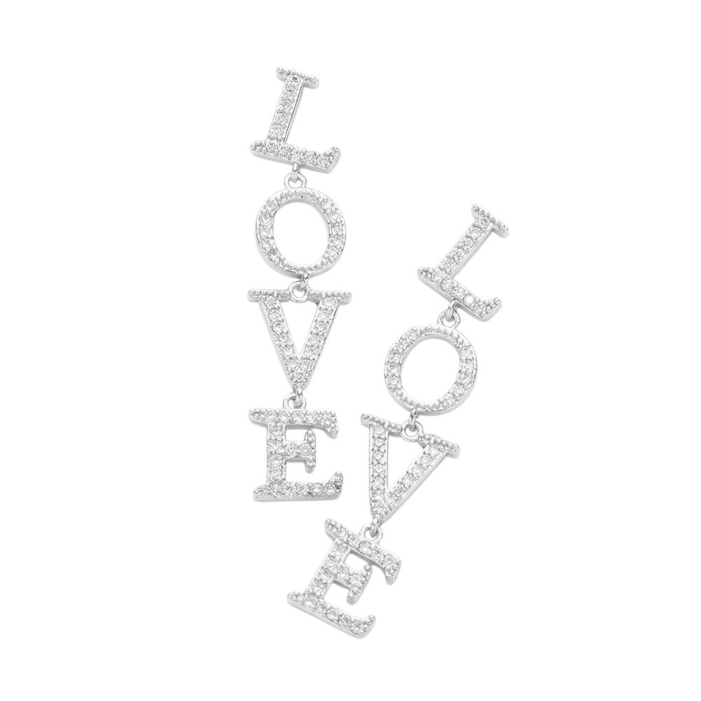 Love CZ Message Link Dangle Evening Earrings