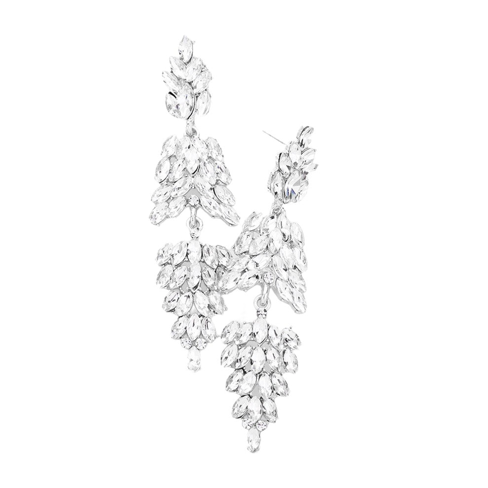 Marquise Crystal Cluster Drop Evening Earrings