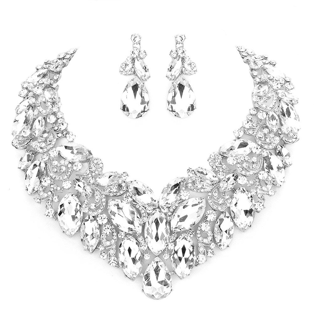 Marquise Stone Cluster Accented Evening Necklace