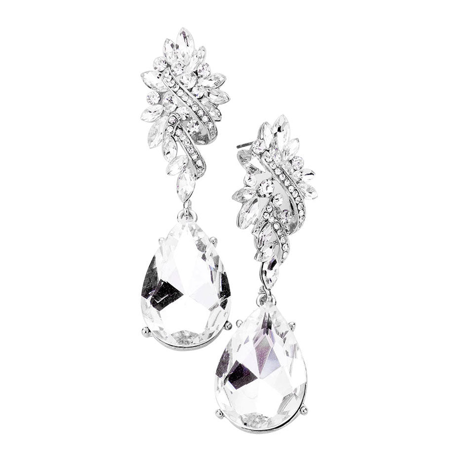 Marquise Stone Cluster Teardrop Dangle Evening Earrings