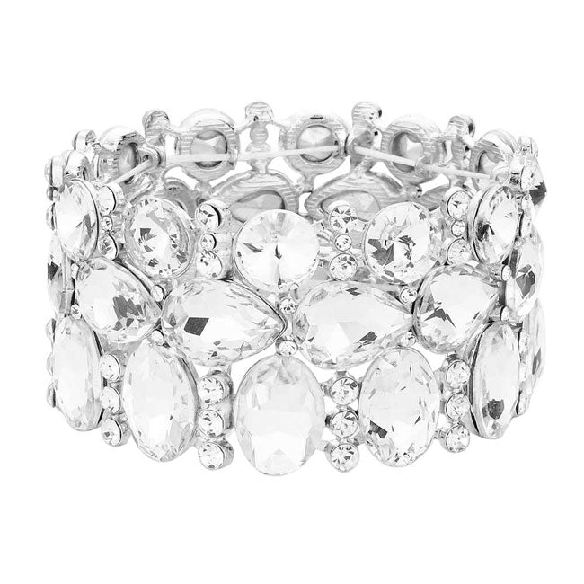 Women's Multi Stone Cluster Evening Stretch Bracelet