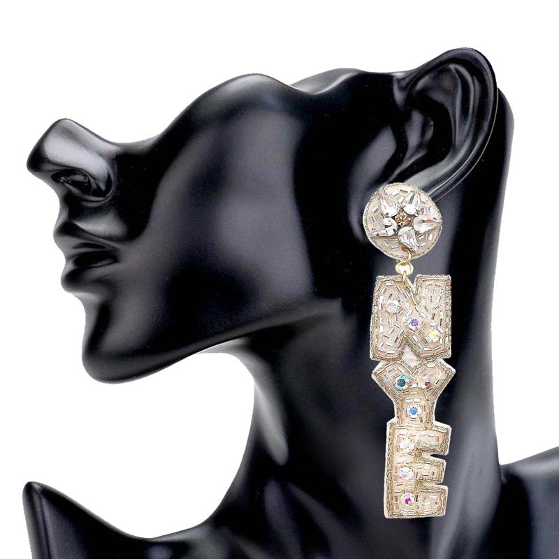 NYE Felt Back Beaded Message Link Dangle Earrings