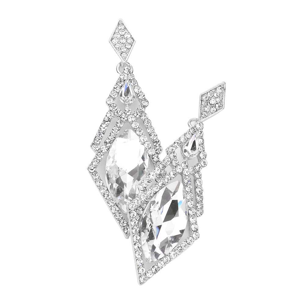 Oval Rhinestone Accented Dangle Evening Earrings