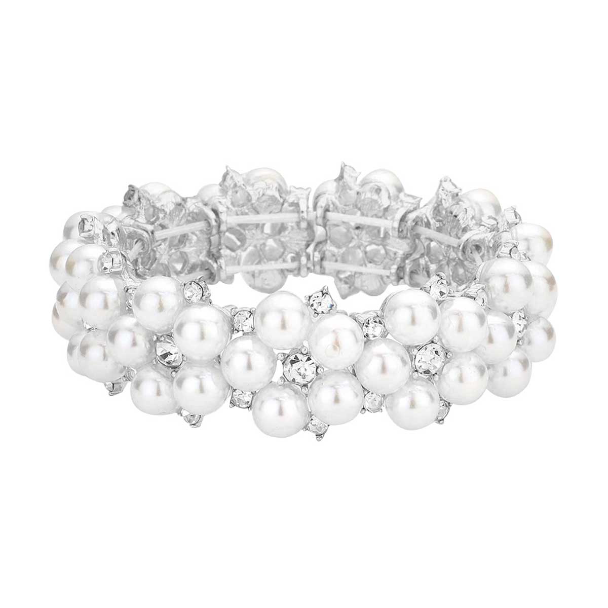 Pearl Flower Cluster Link Stretch Bracelet