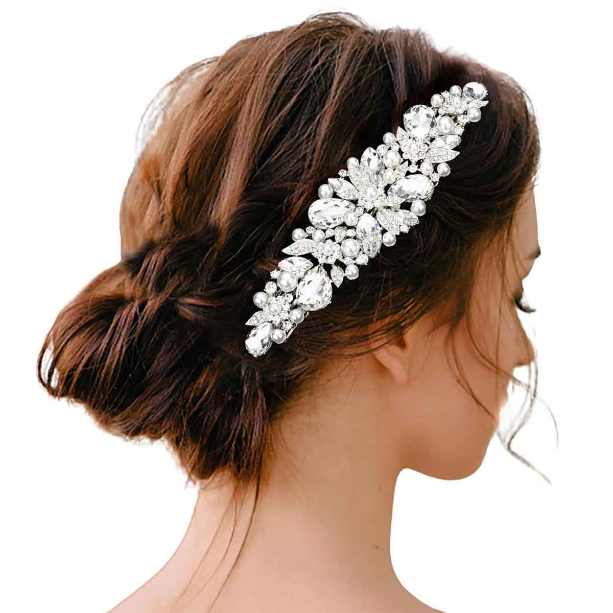Pearl Multi Stone Embellished Flower Leaf Hair Comb