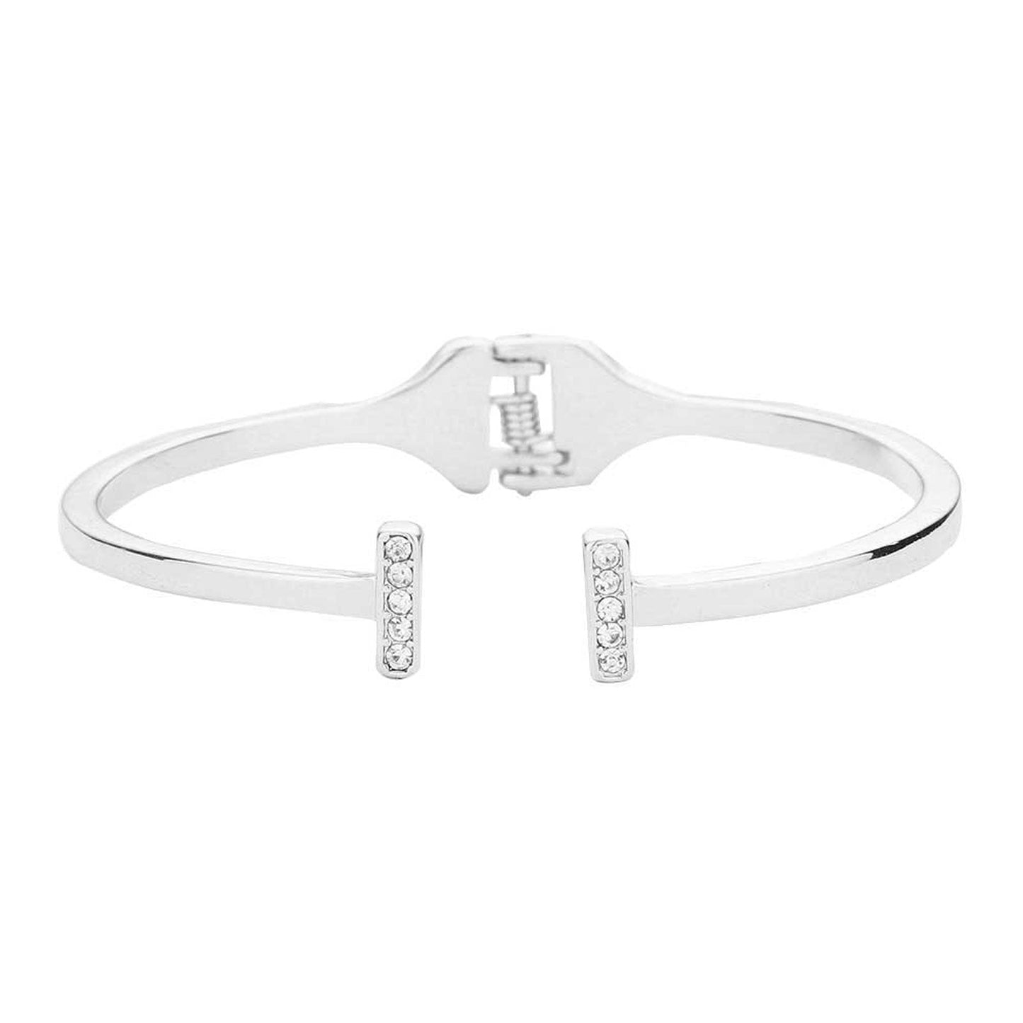 Rhinestone Embellished Metal Rectangle Cuff Bracelet