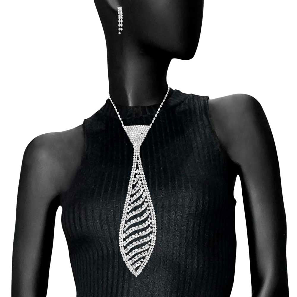 Rhinestone Pave Wave Necktie Necklace