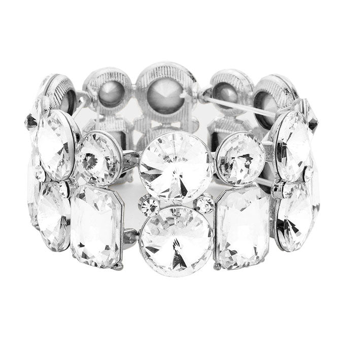 Round Emerald Cut Stone Stretch Evening Bracelet