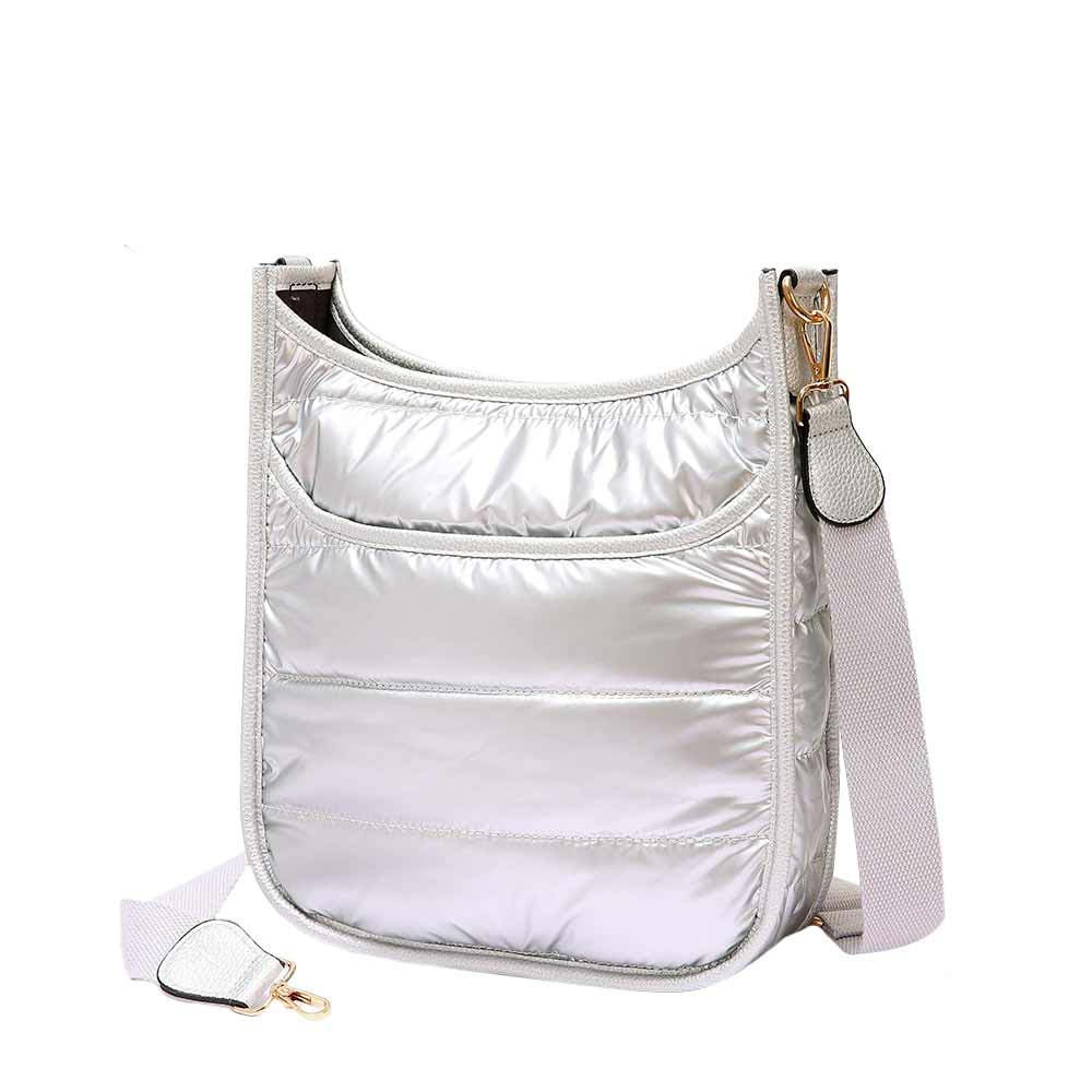 Women's Solid Quilted Shiny Puffer Crossbody Bag