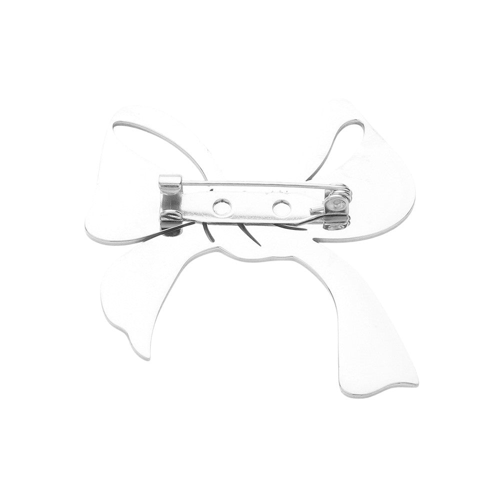 Stainless Steel Cutout Bow Pin Brooch