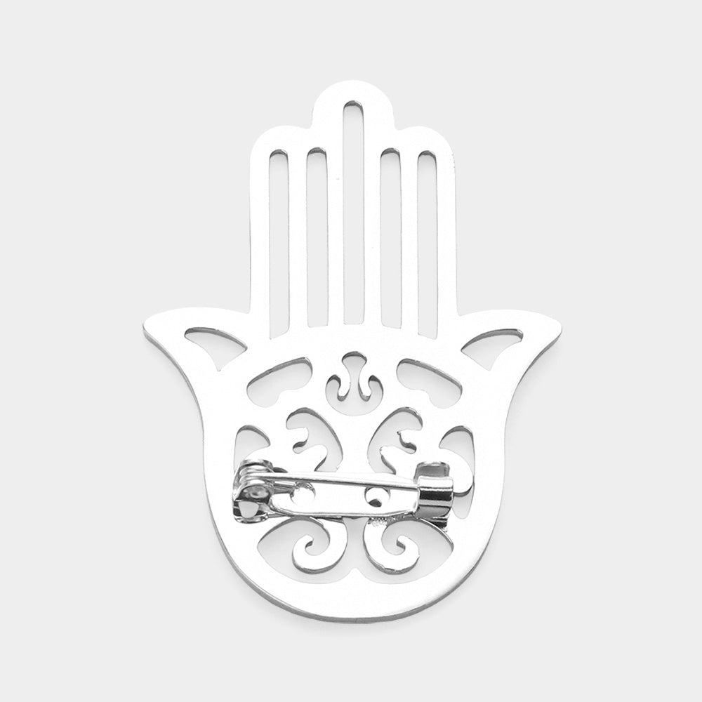 Stainless Steel Cutout Hamsa Hand Pin Brooch