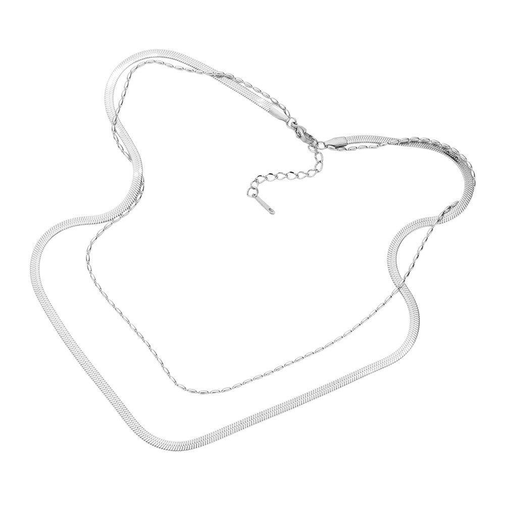 Stainless Steel Herringbone Chain Layered Necklace