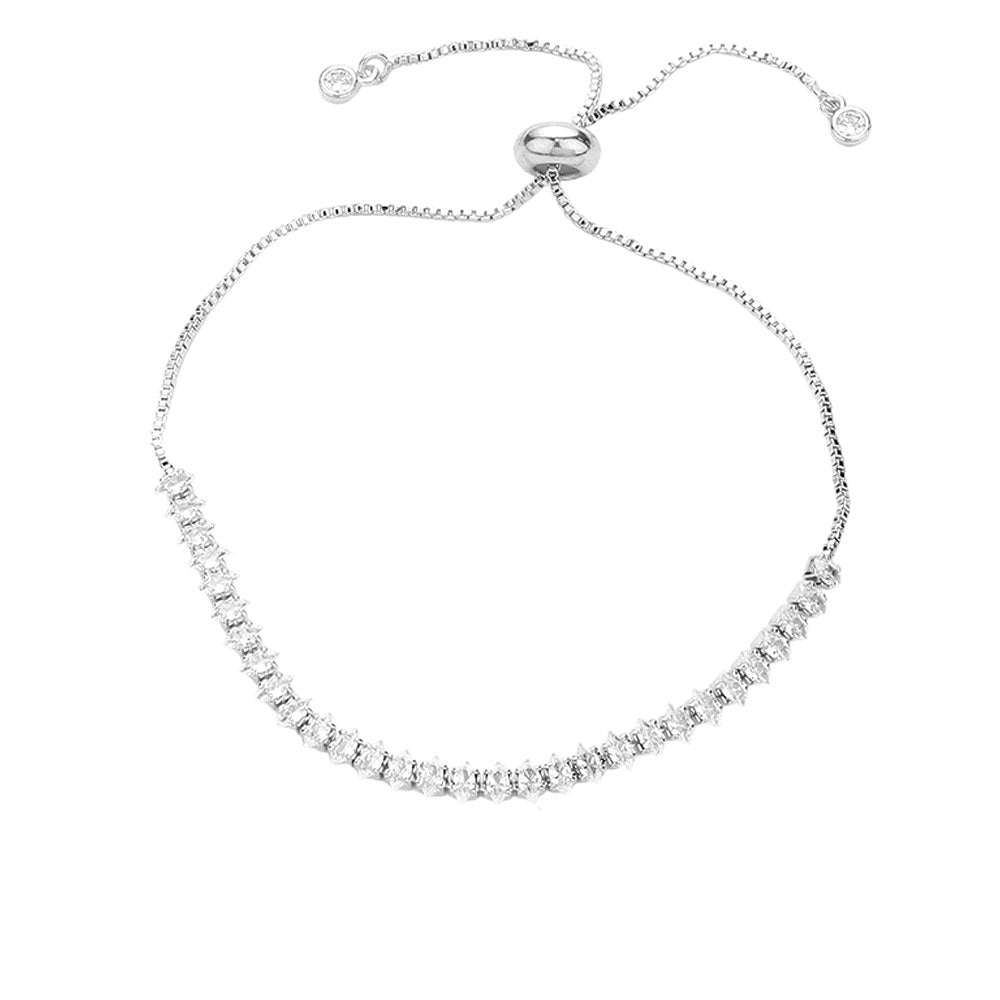 Stainless Steel Marquise CZ Tennis Chain Pull Tie Adjustable Bracelet