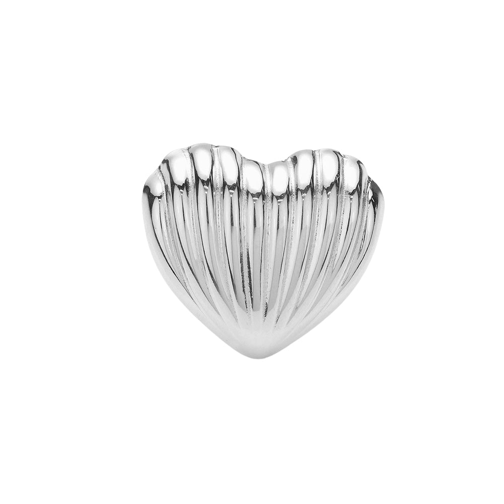 Stainless Steel Ribbed Heart Adjustable Ring