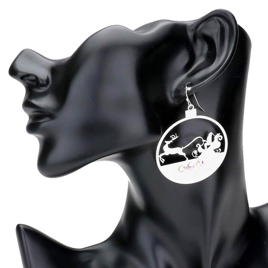 Stone Embellished Cut Out Santa Claus Brass Dangle Earrings