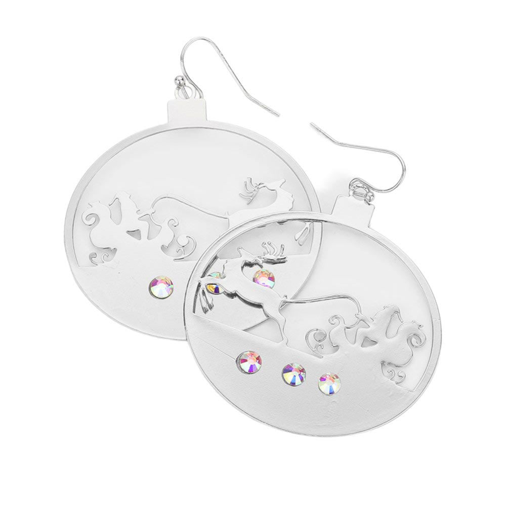 Stone Embellished Cut Out Santa Claus Brass Dangle Earrings