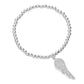 Stone Paved Wing Charm Stainless Steel Beaded Stretch Bracelet