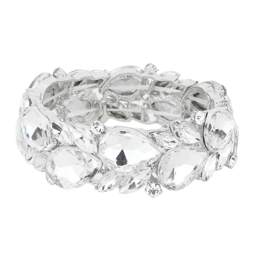 Teardrop Cluster Marquise Stone Stretch Evening Bracelet