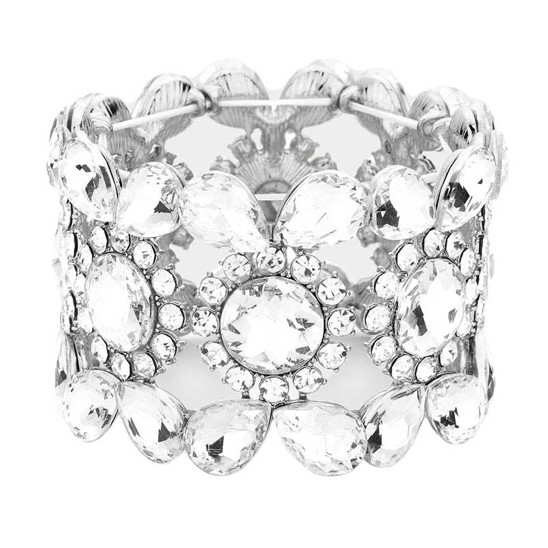 Teardrop Round Stone Stretch Evening Bracelet