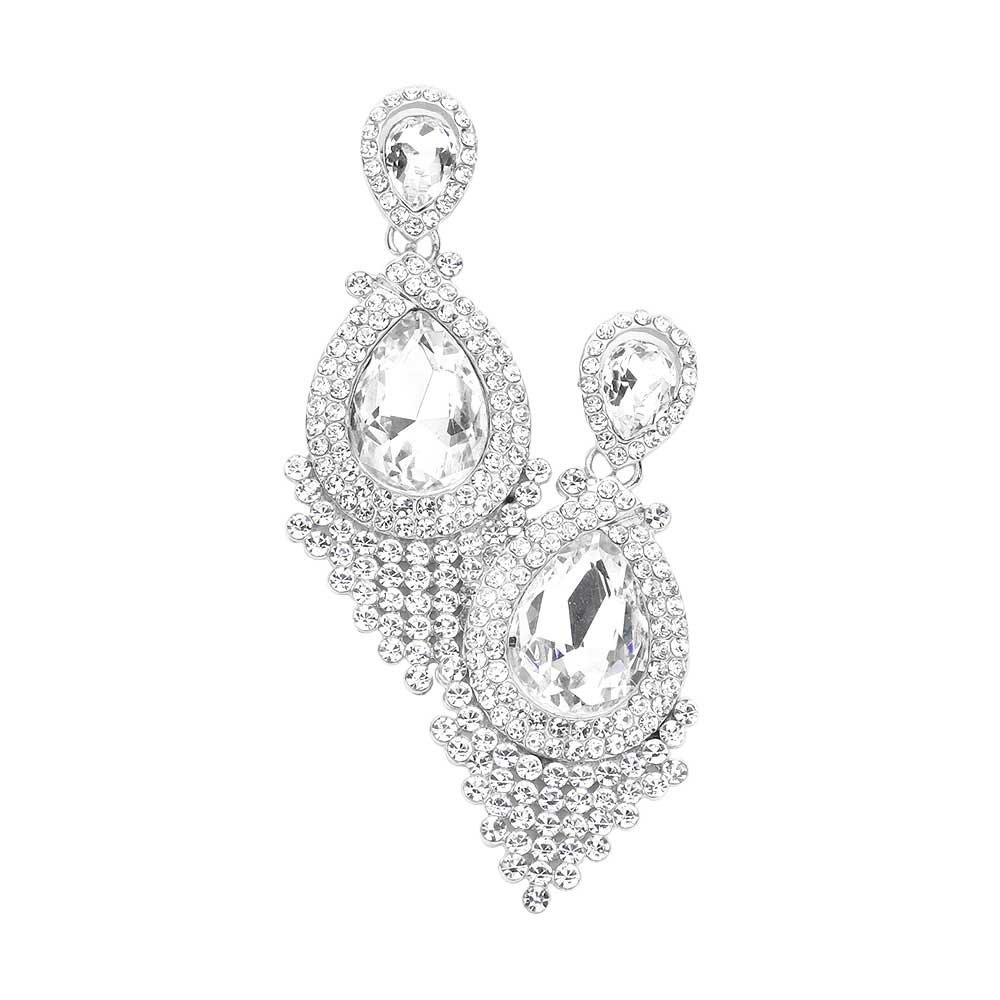Teardrop Stone Accented Dangle Evening Earrings