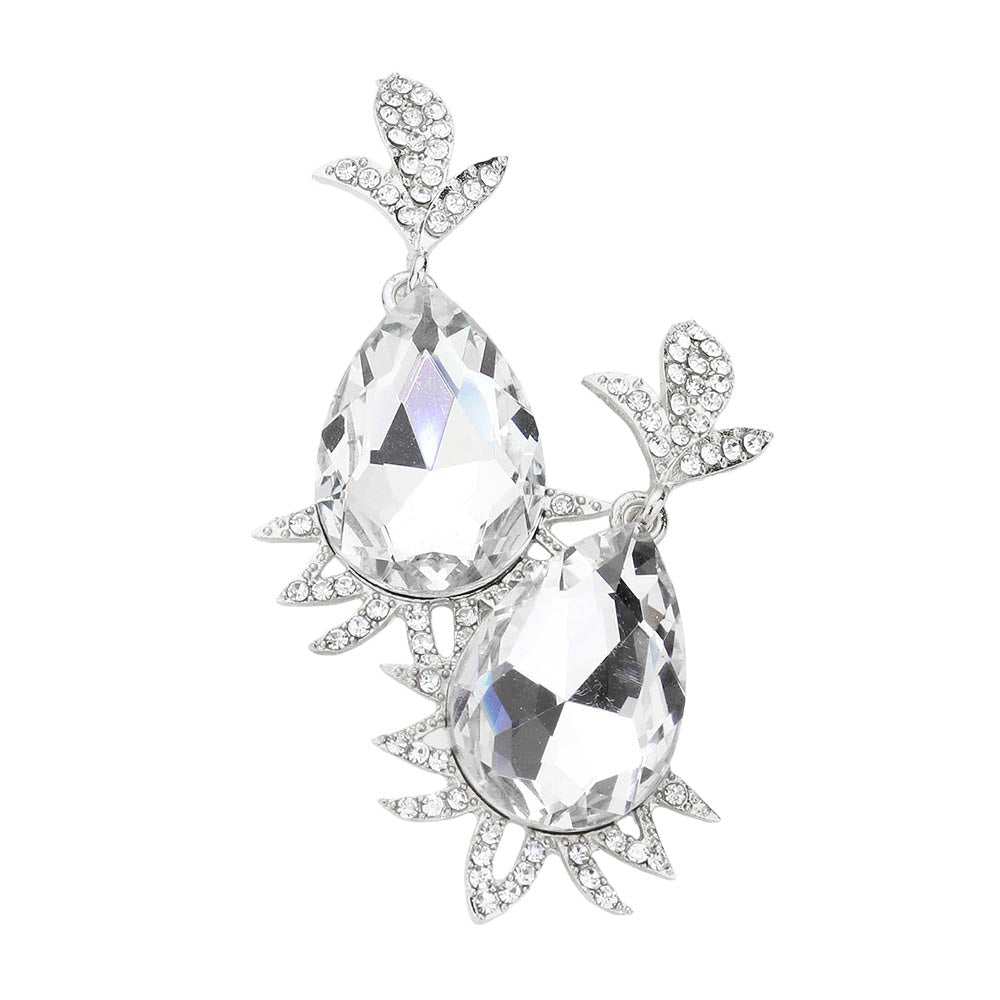 Teardrop Stone Accented Dangle Evening Earrings