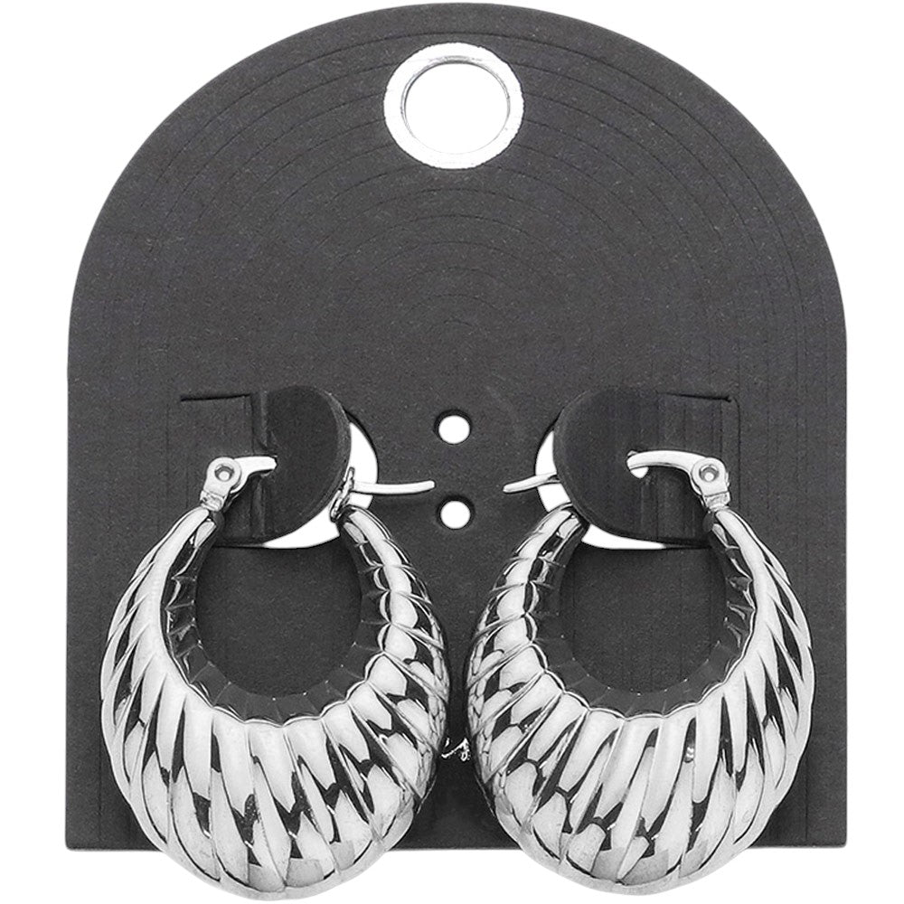 Textured Metal Hoop Pin Catch Earrings