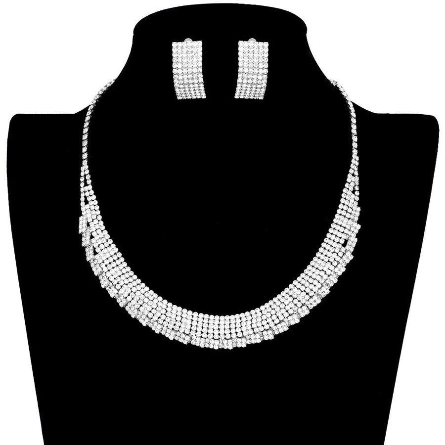 Trendy Crystal Rhinestone Pave Collar Necklace Earring Set