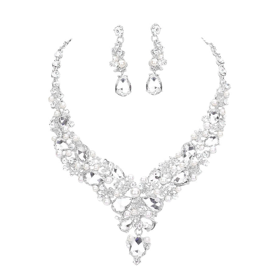 Round Teardrop Stone Accented Evening Necklace