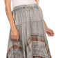 Sakkas Hailes Long Tall Wide Silver Embroidered Batik Adjustable Waist Skirt
