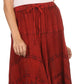 Sakkas Hailes Long Tall Wide Silver Embroidered Batik Adjustable Waist Skirt