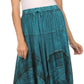 Sakkas Hailes Long Tall Wide Silver Embroidered Batik Adjustable Waist Skirt