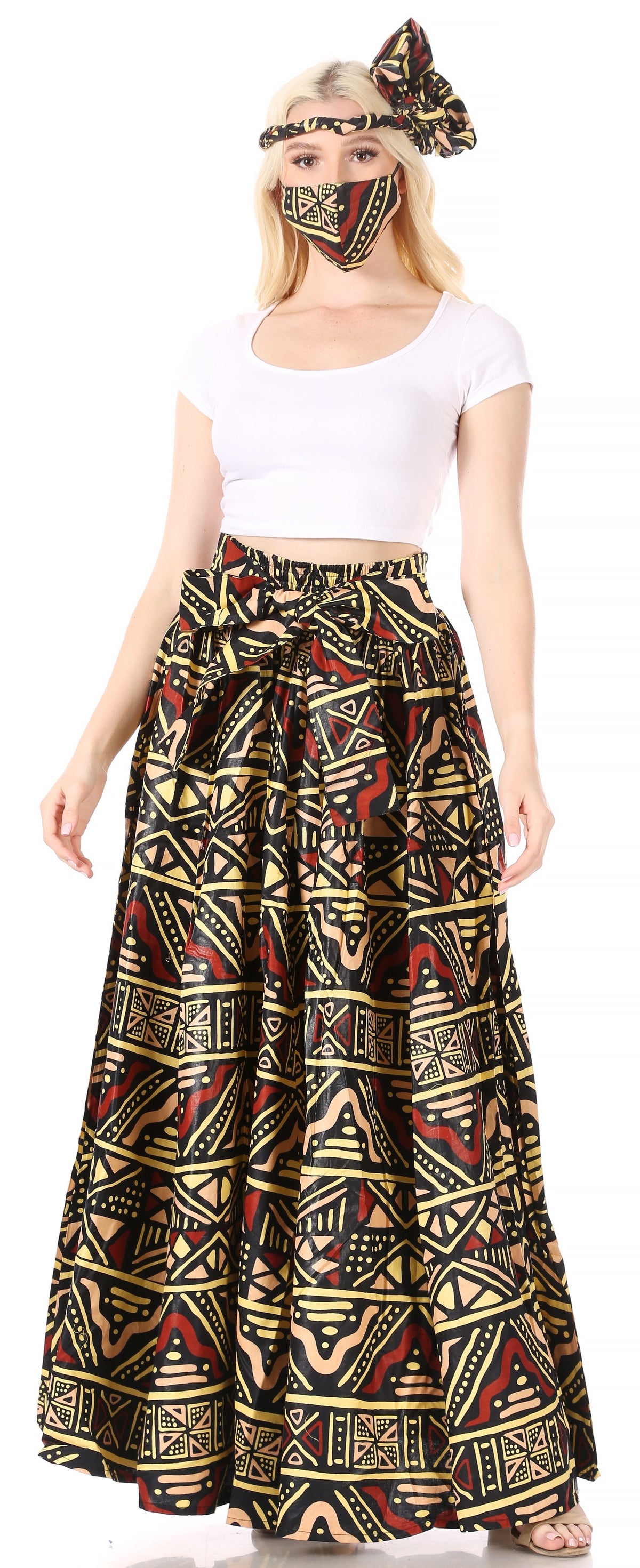 Sakkas Asma Convertible Traditional Wax Print Adjustable Strap Maxi Skirt | Dress
