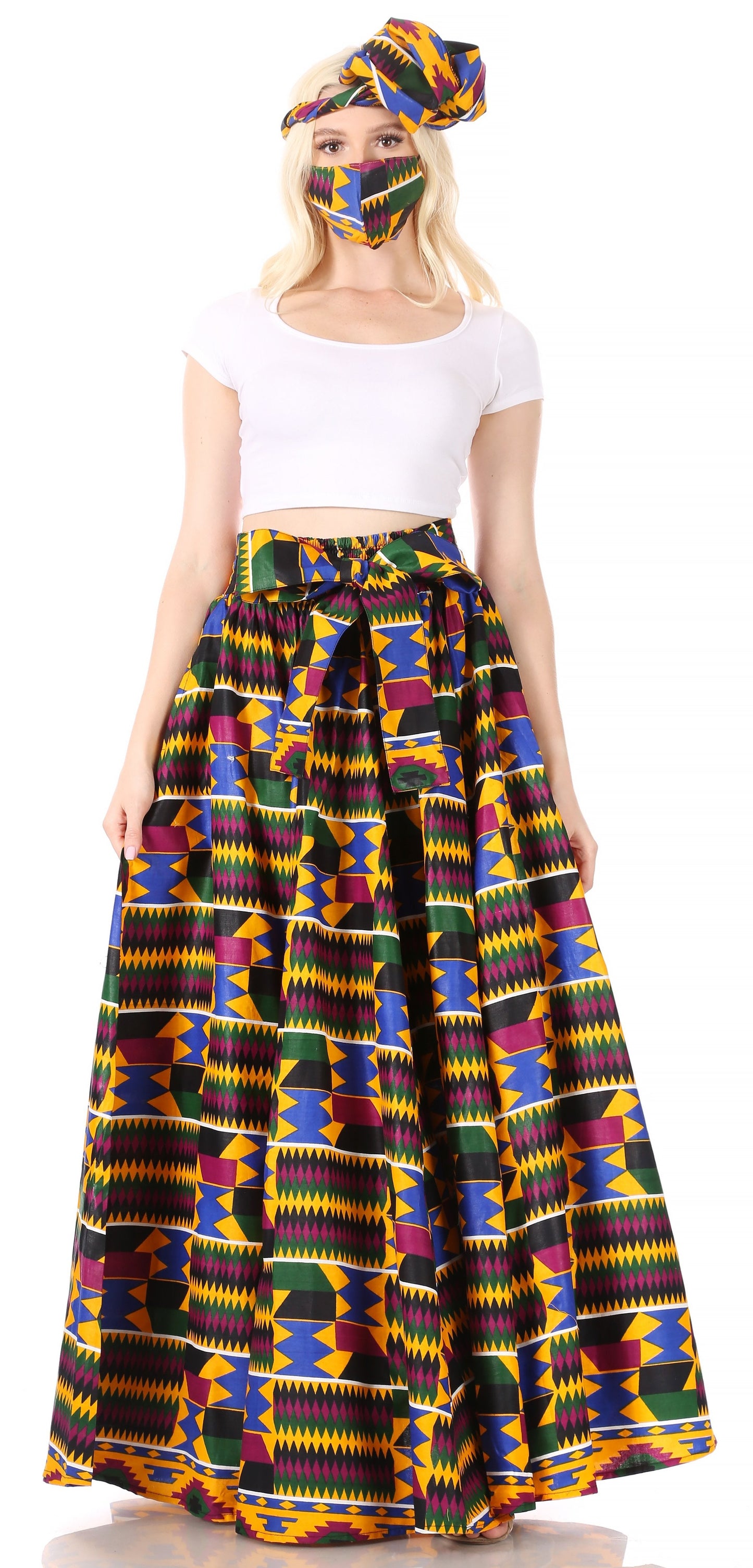 Sakkas Asma Convertible Traditional Wax Print Adjustable Strap Maxi Skirt | Dress