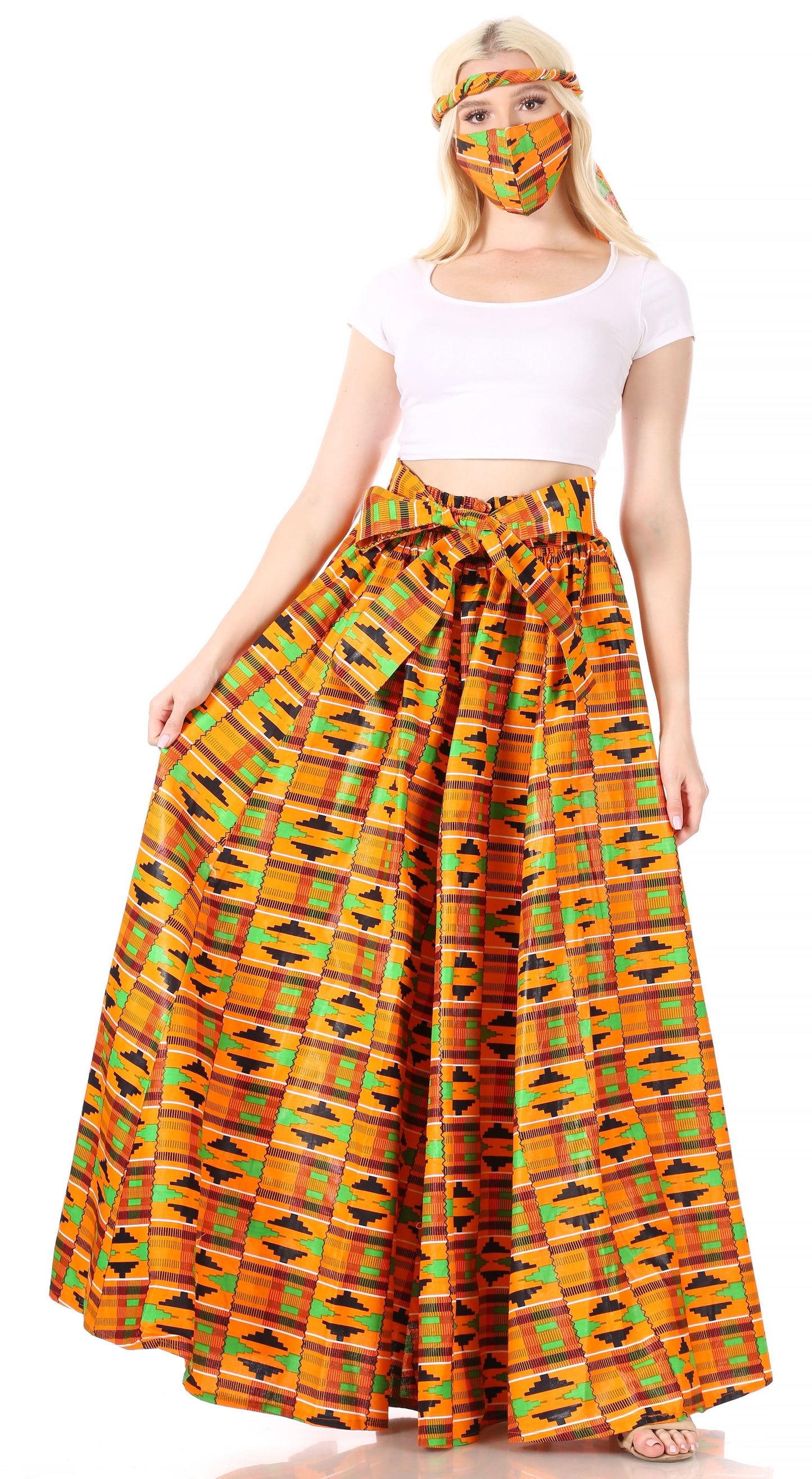Sakkas Asma Convertible Traditional Wax Print Adjustable Strap Maxi Skirt | Dress