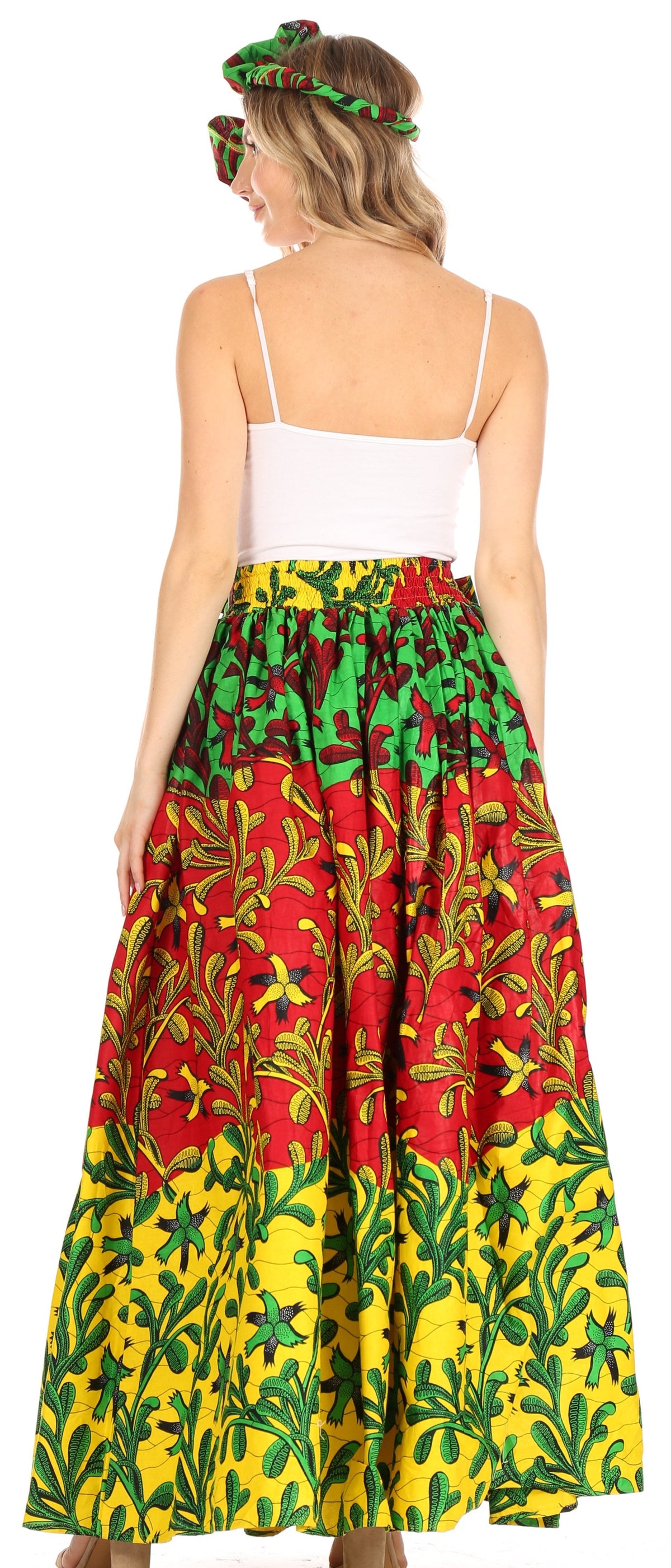 Sakkas Asma Convertible Traditional Wax Print Adjustable Strap Maxi Skirt | Dress