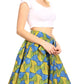 Sakkas Ama Women's Vintage Circle African Ankara Print Midi Skirt with Pockets