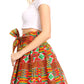 Sakkas Ama Women's Vintage Circle African Ankara Print Midi Skirt with Pockets