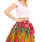Sakkas Ama Women's Vintage Circle African Ankara Print Midi Skirt with Pockets