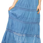 Sakkas Solid Embroidered Gypsy Bohemian Mid Length Cotton Skirt