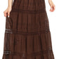 Sakkas Solid Embroidered Gypsy Bohemian Mid Length Cotton Skirt