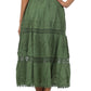 Sakkas Solid Embroidered Gypsy Bohemian Mid Length Cotton Skirt