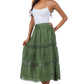 Sakkas Solid Embroidered Gypsy Bohemian Mid Length Cotton Skirt
