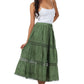 Sakkas Solid Embroidered Gypsy Bohemian Mid Length Cotton Skirt