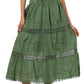 Sakkas Solid Embroidered Gypsy Bohemian Mid Length Cotton Skirt