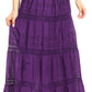 Sakkas Solid Embroidered Gypsy Bohemian Mid Length Cotton Skirt