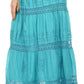 Sakkas Solid Embroidered Gypsy Bohemian Mid Length Cotton Skirt