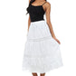 Sakkas Solid Embroidered Gypsy Bohemian Mid Length Cotton Skirt